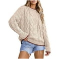 thumbnail image 1 of Women's Color Block Oversized Cable Knit Sweaters Casual Basic Crewneck Long Sleeve Trendy Pullover Sweaters, 1 of 4