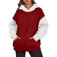 thumbnail image 1 of Women's Color Block Oversized Hoodie, Plus Size Pullover Sweatshirt with Pocket, Drop Shoulder Long Sleeve Casual Streetwear Top for Winter Outfits, Lounge Wear and Athletic Comfort Wine S, 1 of 5