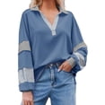 thumbnail image 1 of Women's Color Block Oversized Polo Sweatshirt V Neck Long Sleeve Casual Pullover Loose Tops, 1 of 6