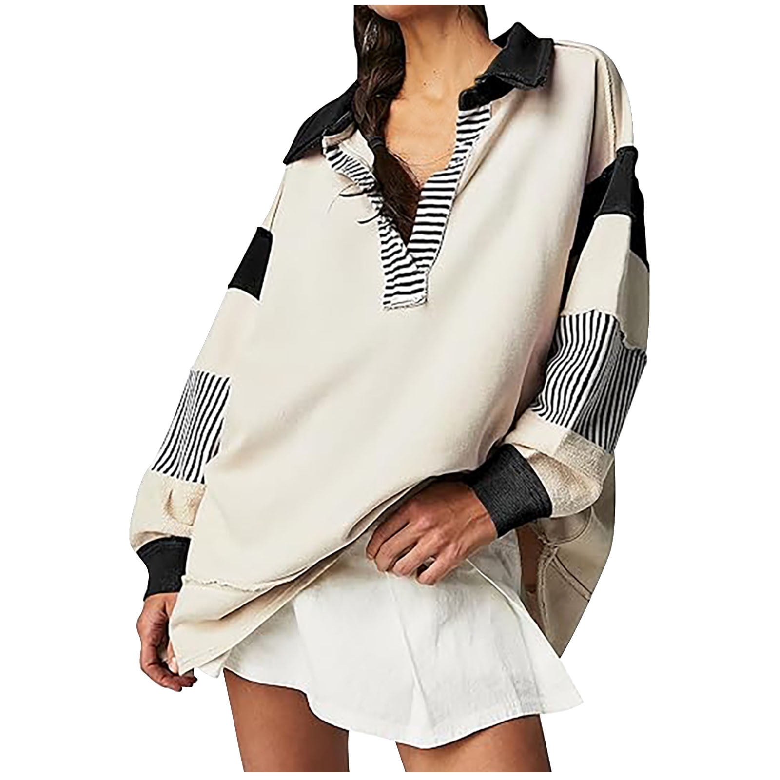 Full Size Exposed Seam Color Block Long Sleeve Sweatshirt main image 0