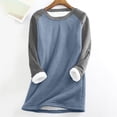 thumbnail image 1 of Women's Color Block Raglan Sleeve Mid-Length Sweatshirt, Soft Plush Fleece Lined Pullover without Hood, Casual Long Sleeve Streetwear Top for Fall Winter, Comfortable Plus Size Loungewear Navy S, 1 of 5