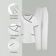 thumbnail image 1 of Women's Color Block Scrubs Set, V-Neck Short Sleeve Top with 5 Pockets & Full Elastic Waist Pants, Professional Medical Uniform for Nurses, Healthcare Workers, Clinic Staff & Caregivers, 1 of 9