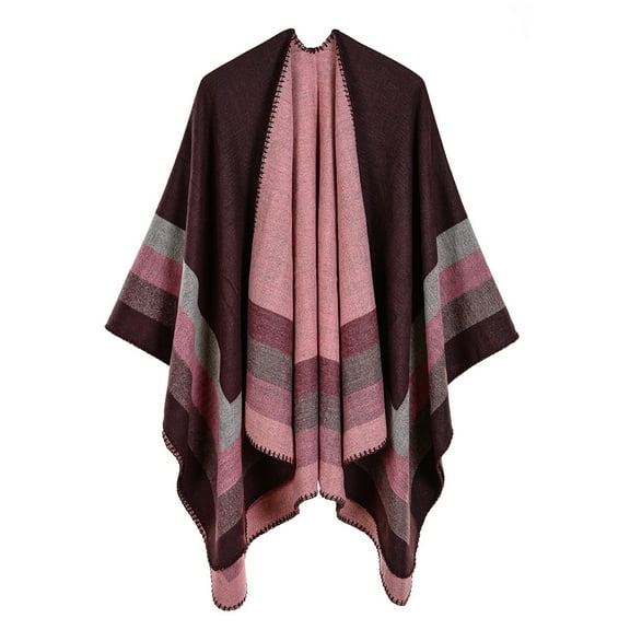 Women's Color Block Shawl Wrap Plus Size Cardigan Poncho Cape Open Front Long Winter Sweater Coat