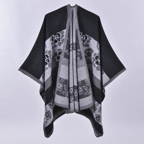 Women's Color Block Shawl Wrap Plus Size Cardigan Poncho Cape Open Front Long Winter Sweater Coat