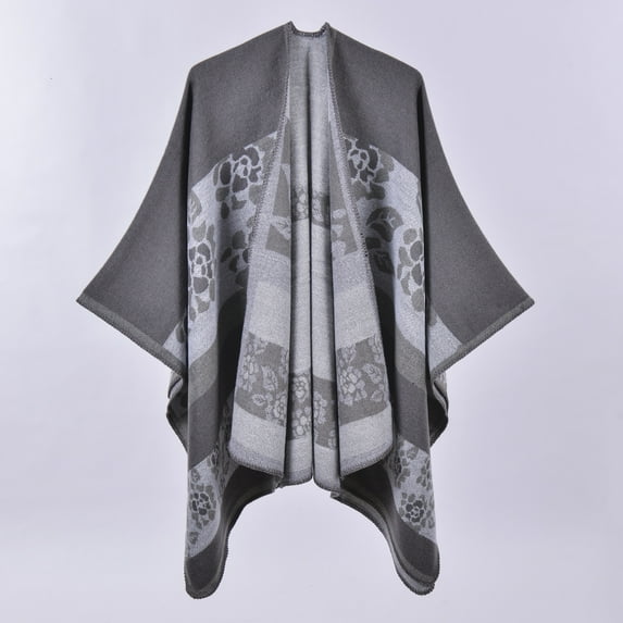 Women's Color Block Shawl Wrap Plus Size Cardigan Poncho Cape Open Front Long Winter Sweater Coat
