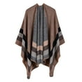 thumbnail image 1 of Women's Color Block Shawl Wrap Plus Size Cardigan Poncho Cape Open Front Long Winter Sweater Coat, 1 of 3
