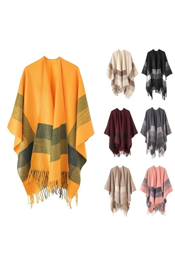 Women's Color Block Shawl with Stripe Design Autumn Spring Windproof Warm Wrap
