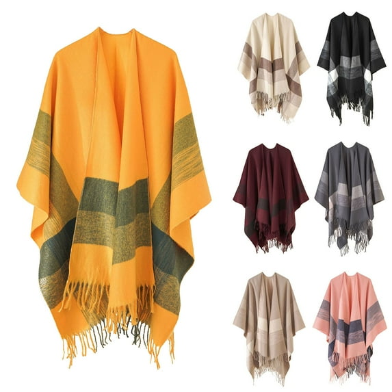 Women's Color Block Shawl with Stripe Design Autumn Spring Windproof Warm Wrap