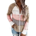thumbnail image 1 of Women's Color Block Striped Hoodies Long Sleeve Casual Knitted Pullover Tops, 1 of 1
