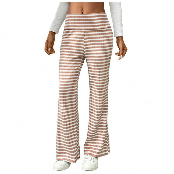 Women's Color Block Striped Wide Leg Lounge Pants Elastic High-Waisted Wide-Leg Loose Fit Casual Pants