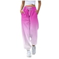 Women's Color Block Sweatpants Drawstring High Waisted Workout Trousers