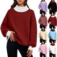 thumbnail image 1 of Women's Color Block Sweatshirts Casual Trendy Loose Turtleneck Long Sleeve Pullover Solid Blouse Sweatshirt Tops, 1 of 8