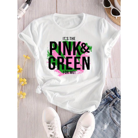 Women's Color-Block T-Shirt Featuring a "Pink & Green Y2K Palette" Graphic Design