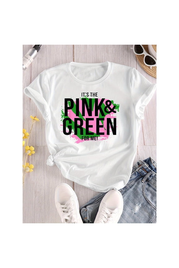 Women's Color-Block T-Shirt Featuring a "Pink & Green Y2K Palette" Graphic Design