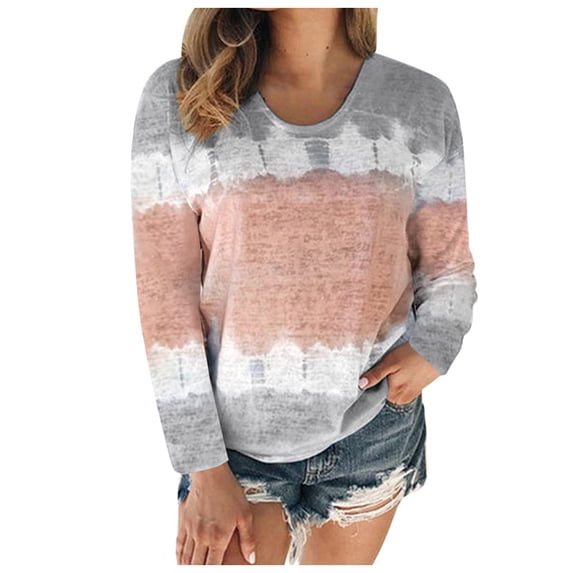 Women's Color Block Tie-Dye Patchwork Crew-Neck T-Shirt Casual Tee Tops(S-5XL)