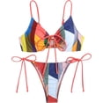 thumbnail image 1 of Women's Color Block Tie Side Bikini Sets Bathing Suits Two Piece Swimsuit, 1 of 7