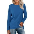 thumbnail image 1 of Women's Color Block Tops Casual Long Sleeve Tunic Round Neck Pullover Shirts 01-Blue XXL, 1 of 4