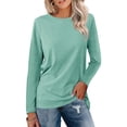 thumbnail image 1 of Women's Color Block Tops Casual Long Sleeve Tunic Round Neck Pullover Shirts 03-Dark Green M, 1 of 4