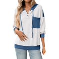 thumbnail image 1 of Women's Color Block Twist Stripe Oversized Hoodie, Button Detail Drawstring Hood Long Sleeve Sweatshirt with Pocket, Loose Fit Casual Streetwear for Fall and Daily Comfort Blue M, 1 of 5