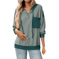 thumbnail image 1 of Women's Color Block Twist Stripe Oversized Hoodie, Button Detail Drawstring Hood Long Sleeve Sweatshirt with Pocket, Loose Fit Casual Streetwear for Fall and Daily Comfort Green S, 1 of 5