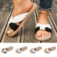 thumbnail image 1 of Women's Color Block Twisted Fabric Thong Slides Wide Width Open Toe Summer Casual Sandals Breathable Cloth Upper Lightweight Flat Non Slip Outdoor Beach Slippers, 1 of 8