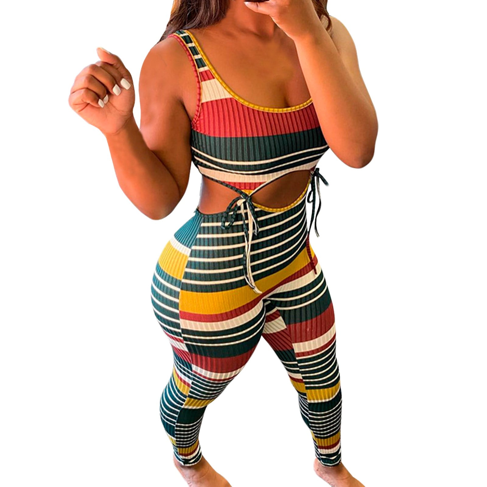 Women s Color Block Two Piece Outfits Tank Top With Long Pants