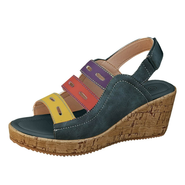 Women s Color Block Wedge High Heel Sandals Fashionable Sandals Wedged Heels Sandals for Women Yoga Sandals for Women with Toe Separators Fringe