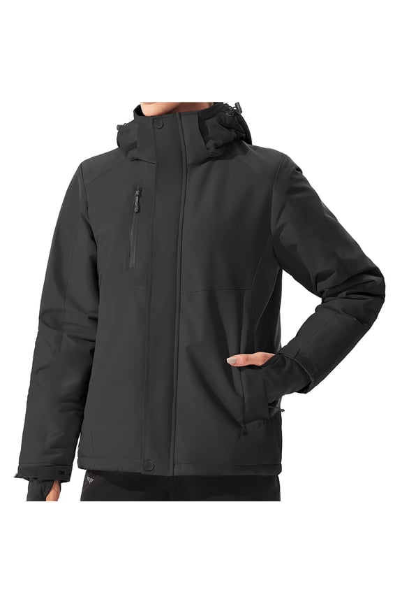Women's Color-Block Winter Puffer Jacket Waterproof Fleece-Lined Hooded Mountaineering Coat Windproof Thick Warm Outerwear