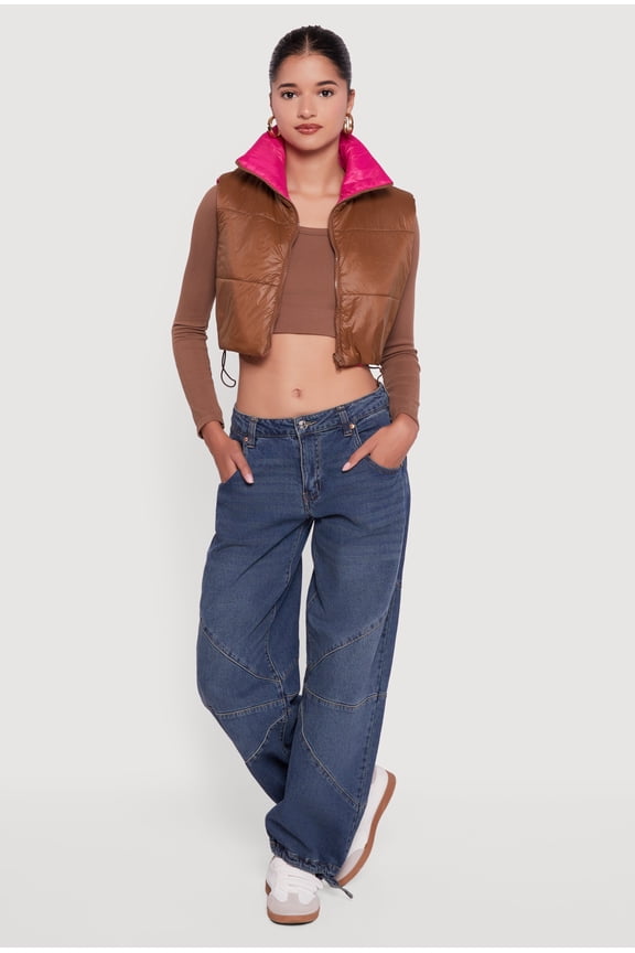Women's Color Blocked Drawstring Hem Puffer Vest