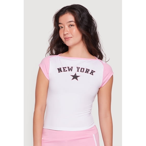 Women's Color Blocked New York Graphic Cap Sleeve Tee
