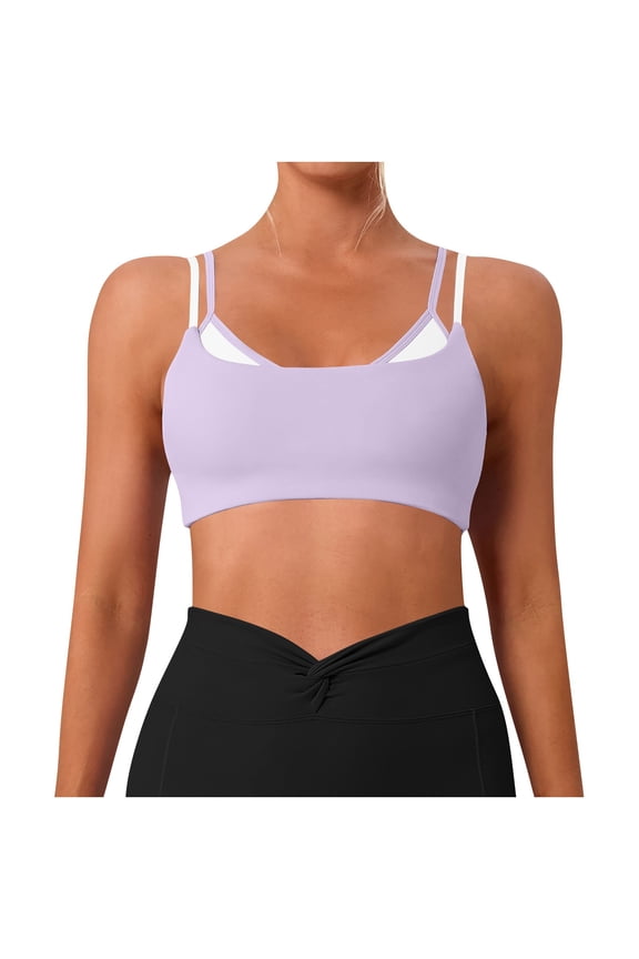 Women's Color-Blocked Padded Sports Bra High-strength Shock-absorbing Elastic Support for Gym Yoga Running Workout Athletic Casual Active Wear Purple S