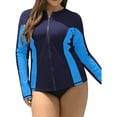 thumbnail image 1 of Women's Color Blocked Plus Size Swimsuit Zipper Front Swimwear UPF 50+, 1 of 6