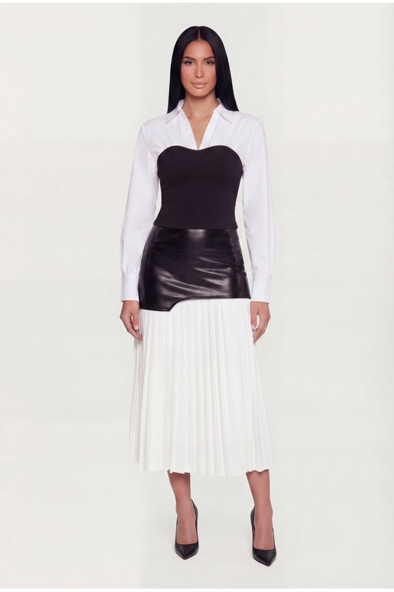 Women's Color Blocked Ruched Ponte Blouse