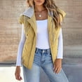 thumbnail image 1 of Women's Color-Blocked Sleeveless Vest, Modern Drawstring Hooded Puffer Vest with Front Pockets, Lightweight Quilted Winter Outerwear for Women, Trendy Zip Up Vest, Casual Sleeveless Jacket Yellow XXL, 1 of 8