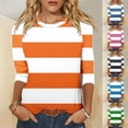 thumbnail image 1 of Women's Color Blocked Striped 3/4 Sleeve Round Neck Pullover Top Shirts Blouses Casual Daily Wear Vacation Travel Loungewear Fashion Essential Gift for Women | Aestivo,Light Blue XL, 1 of 8