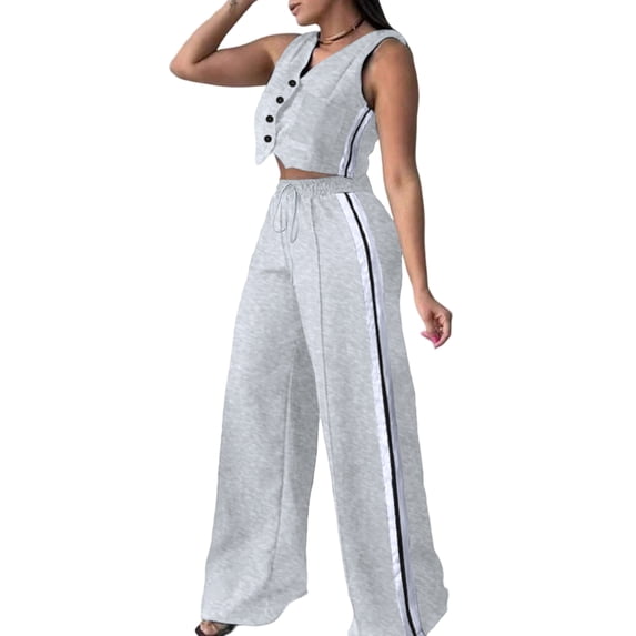 Women's Color Casual Fashion Sleeveless Vest And Pants Two-piece Set Gray 2XL Gray 2XL