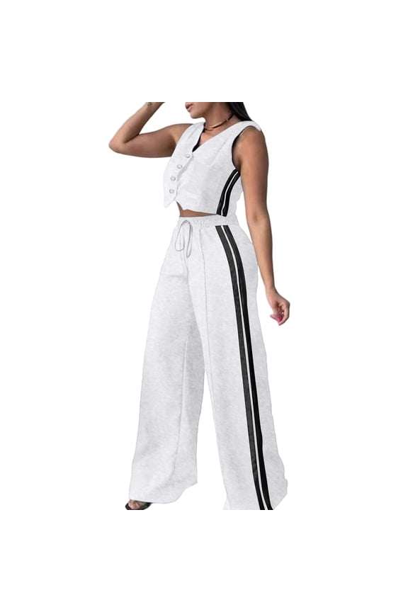 Women's Color Casual Fashion Sleeveless Vest And Pants Two-piece Set White XL White XL