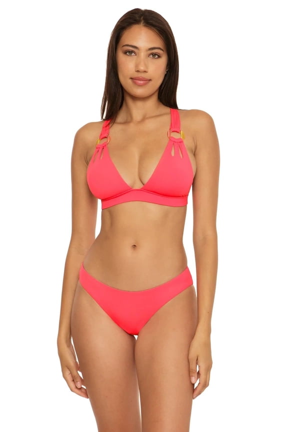 BECCA Women's Ring Halter Swim Top Grapefruit Small New