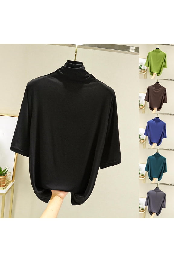 Women's Color Five Quarter Sleeve High Neck Undershirt Tops Shirts Blouses Casual Daily Wear Loungewear Fashion Essential Gift for Women | CSEONE,Army Green XL