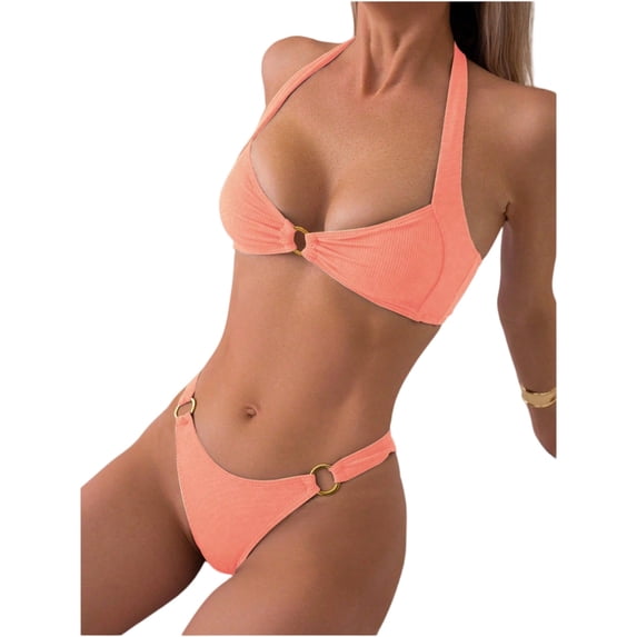 Women's Color Sexy Push-Up Two-Piece Swimsuit Bikini Set Watermelon Red S