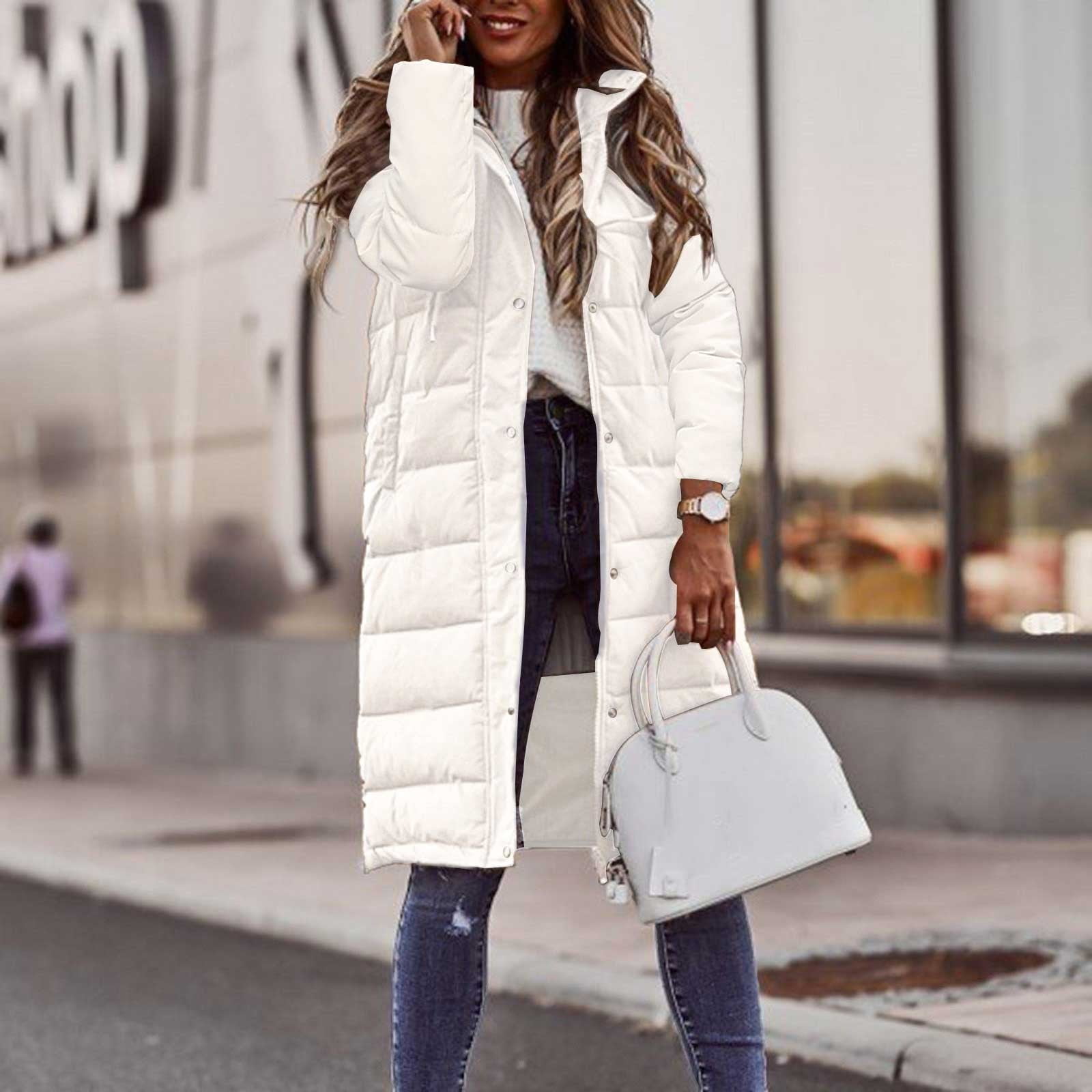 Hooded Parka Mid Thigh Length Jacket Women's Color Solid Color