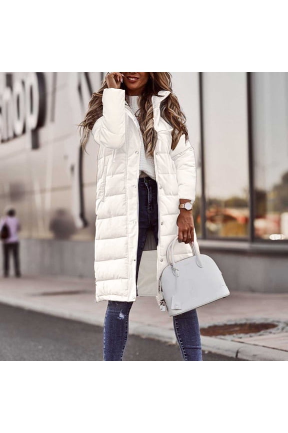 Women's Color Solid Color Hooded Mid Length Padded Jacket With Long Sleeved Slim Fit Style Women S down Jacket with Hood Women down Jackets Oversized Thigh Length Womens down Quilted Hooded Jacket