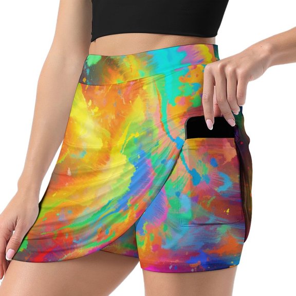Women's Color Vortex Tie Dyeing Print High Waist A-Line Mini Skirts Colorful Pleated Short Skirt Trendy E-Girls Streetwear