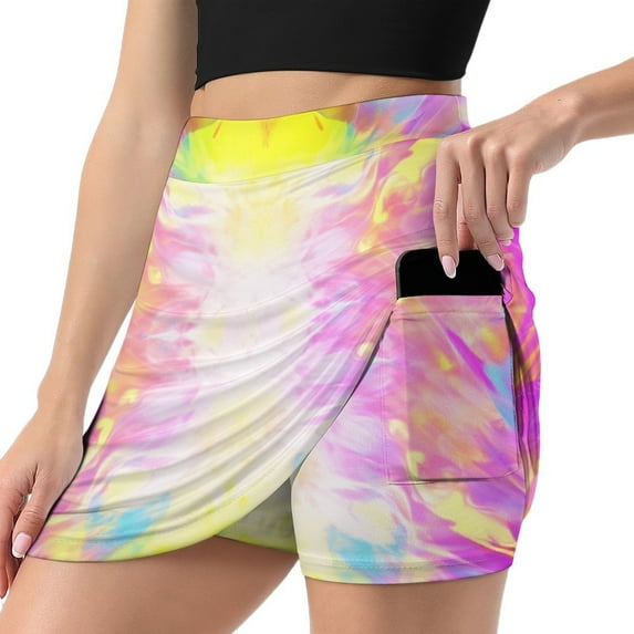 Women's Color Vortex Tie Dyeing Print High Waist A-Line Mini Skirts Colorful Pleated Short Skirt Trendy E-Girls Streetwear