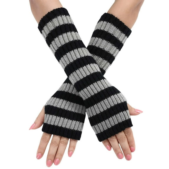 Women's Colorblock Fingerless Gloves - Retro Knit Arm Warmers, Office/Casual Use (Trendy & Warm) Under 5$, Yubnlvae Women's Winter Warm And Fashionable Color Blocked , Grey, One Size