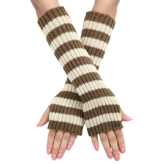 Women's Colorblock Fingerless Gloves - Retro Knit Arm Warmers, Office/Casual Use (Trendy & Warm) Under 5$, Yubnlvae Women's Winter Warm And Fashionable Color Blocked , Khaki, One Size
