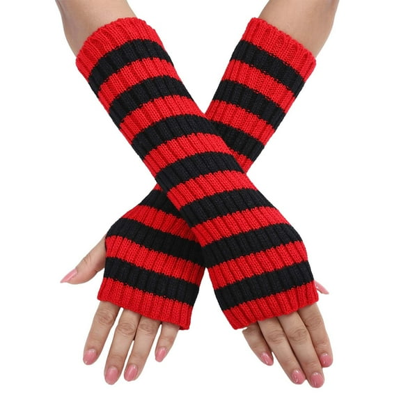 Women's Colorblock Fingerless Gloves - Retro Knit Arm Warmers, Office/Casual Use (Trendy & Warm) Under 5$, Yubnlvae Women's Winter Warm And Fashionable Color Blocked , Watermelon Red, One Size