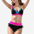 thumbnail image 1 of Women's Colorblock High Waist Bikini Set with Adjustable Side Ruched Bottoms and V-Neck Supportive Top - Large, Black, 1 of 6