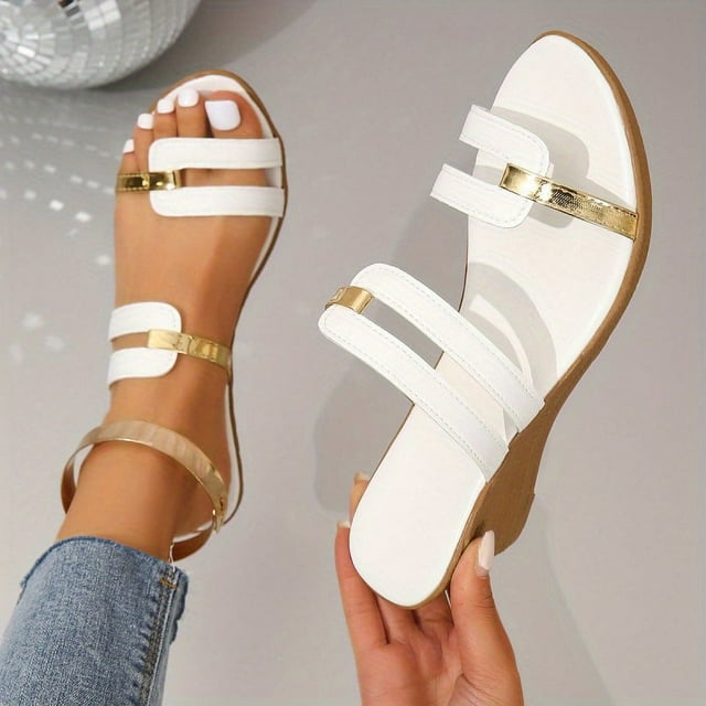 Women's Colorblock Platform Sandals, Slip On Soft Sole Casual Wedge ...