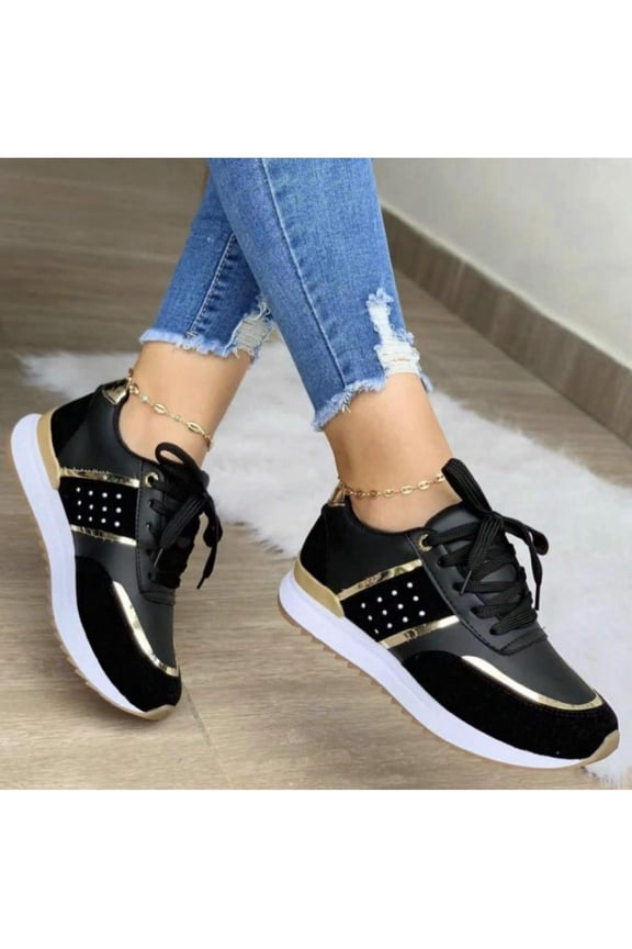 Women’s Colorblock Running & Tennis Sneakers - Casual Work, Platform Soles, Walking Shoes with Non-Slip Wedge Heel